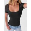 image:imageANRABESS Womens Short Sleeve Shirts Scoop Neck Lace Going Out Tops Slim Fit Rib Knit Casual Tee 2026 Summer Fashion OutfitsBlack