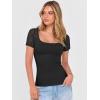 image:imageANRABESS Womens Short Sleeve Shirts Scoop Neck Lace Going Out Tops Slim Fit Rib Knit Casual Tee 2026 Summer Fashion OutfitsBlack