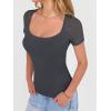 image:imageANRABESS Womens Short Sleeve Shirts Scoop Neck Lace Going Out Tops Slim Fit Rib Knit Casual Tee 2026 Summer Fashion OutfitsCharcoal