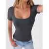 image:imageANRABESS Womens Short Sleeve Shirts Scoop Neck Lace Going Out Tops Slim Fit Rib Knit Casual Tee 2026 Summer Fashion OutfitsCharcoal
