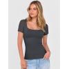 image:imageANRABESS Womens Short Sleeve Shirts Scoop Neck Lace Going Out Tops Slim Fit Rib Knit Casual Tee 2026 Summer Fashion OutfitsCharcoal