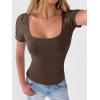 image:imageANRABESS Womens Short Sleeve Shirts Scoop Neck Lace Going Out Tops Slim Fit Rib Knit Casual Tee 2026 Summer Fashion OutfitsCoffee