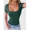 image:imageANRABESS Womens Short Sleeve Shirts Scoop Neck Lace Going Out Tops Slim Fit Rib Knit Casual Tee 2026 Summer Fashion OutfitsDeep Green