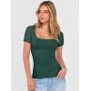image:imageANRABESS Womens Short Sleeve Shirts Scoop Neck Lace Going Out Tops Slim Fit Rib Knit Casual Tee 2026 Summer Fashion OutfitsDeep Green