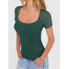 image:imageANRABESS Womens Short Sleeve Shirts Scoop Neck Lace Going Out Tops Slim Fit Rib Knit Casual Tee 2026 Summer Fashion OutfitsDeep Green