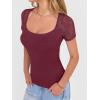 image:imageANRABESS Womens Short Sleeve Shirts Scoop Neck Lace Going Out Tops Slim Fit Rib Knit Casual Tee 2026 Summer Fashion OutfitsDeep Red