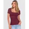 image:imageANRABESS Womens Short Sleeve Shirts Scoop Neck Lace Going Out Tops Slim Fit Rib Knit Casual Tee 2026 Summer Fashion OutfitsDeep Red