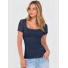 image:imageANRABESS Womens Short Sleeve Shirts Scoop Neck Lace Going Out Tops Slim Fit Rib Knit Casual Tee 2026 Summer Fashion OutfitsNavy Blue