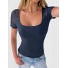image:imageANRABESS Womens Short Sleeve Shirts Scoop Neck Lace Going Out Tops Slim Fit Rib Knit Casual Tee 2026 Summer Fashion OutfitsNavy Blue