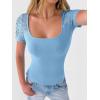 image:imageANRABESS Womens Short Sleeve Shirts Scoop Neck Lace Going Out Tops Slim Fit Rib Knit Casual Tee 2026 Summer Fashion OutfitsSky Blue