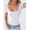 image:imageANRABESS Womens Short Sleeve Shirts Scoop Neck Lace Going Out Tops Slim Fit Rib Knit Casual Tee 2026 Summer Fashion OutfitsWhite