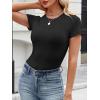 image:imageANRABESS Womens Short Sleeve Tops Built in Bra Slim Fitted Ribbed Knit Crewneck Shirts 2026 Casual Summer Basic Tee ClothesBlack