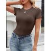 image:imageANRABESS Womens Short Sleeve Tops Built in Bra Slim Fitted Ribbed Knit Crewneck Shirts 2026 Casual Summer Basic Tee ClothesCoffee