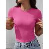 image:imageANRABESS Womens Short Sleeve Tops Built in Bra Slim Fitted Ribbed Knit Crewneck Shirts 2026 Casual Summer Basic Tee ClothesHot Pink