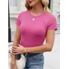 image:imageANRABESS Womens Short Sleeve Tops Built in Bra Slim Fitted Ribbed Knit Crewneck Shirts 2026 Casual Summer Basic Tee ClothesHot Pink
