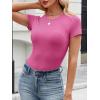 image:imageANRABESS Womens Short Sleeve Tops Built in Bra Slim Fitted Ribbed Knit Crewneck Shirts 2026 Casual Summer Basic Tee ClothesHot Pink