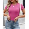 image:imageANRABESS Womens Short Sleeve Tops Built in Bra Slim Fitted Ribbed Knit Crewneck Shirts 2026 Casual Summer Basic Tee ClothesHot Pink