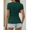 image:imageANRABESS Womens Short Sleeve Tops Built in Bra Summer T Shirts Scoop Neck Ribbed Knit Fitted Basic Tee Casual Going Out TopForest Green