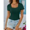 image:imageANRABESS Womens Short Sleeve Tops Built in Bra Summer T Shirts Scoop Neck Ribbed Knit Fitted Basic Tee Casual Going Out TopForest Green