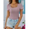 image:imageANRABESS Womens Short Sleeve Tops Built in Bra Summer T Shirts Scoop Neck Ribbed Knit Fitted Basic Tee Casual Going Out TopGrey Purple