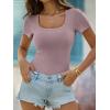 image:imageANRABESS Womens Short Sleeve Tops Built in Bra Summer T Shirts Scoop Neck Ribbed Knit Fitted Basic Tee Casual Going Out TopGrey Purple