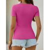 image:imageANRABESS Womens Short Sleeve Tops Built in Bra Summer T Shirts Scoop Neck Ribbed Knit Fitted Basic Tee Casual Going Out TopHot Pink