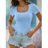 image:imageANRABESS Womens Short Sleeve Tops Built in Bra Summer T Shirts Scoop Neck Ribbed Knit Fitted Basic Tee Casual Going Out TopSky Bule