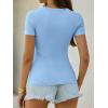 image:imageANRABESS Womens Short Sleeve Tops Built in Bra Summer T Shirts Scoop Neck Ribbed Knit Fitted Basic Tee Casual Going Out TopSky Bule