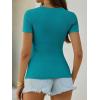 image:imageANRABESS Womens Short Sleeve Tops Built in Bra Summer T Shirts Scoop Neck Ribbed Knit Fitted Basic Tee Casual Going Out TopTeal