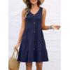 image:imageANRABESS Womens Summer Beach Vacation Dresses V Neck Sleeveless Casual Button Down A Line Swing Mini Sundresses with PocketsDeep Blue