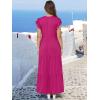 image:imageANRABESS Womens Summer Casual Maxi Dress V Neck Ruffle Sleeve Long Dresses Fashion Flowy Tiered Boho Beach Vacation SundressHot Pink