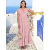 image:imageANRABESS Womens Summer Casual Maxi Dress V Neck Ruffle Sleeve Long Dresses Fashion Flowy Tiered Boho Beach Vacation SundressPink Floral