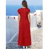 image:imageANRABESS Womens Summer Casual Maxi Dress V Neck Ruffle Sleeve Long Dresses Fashion Flowy Tiered Boho Beach Vacation SundressRed