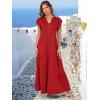 image:imageANRABESS Womens Summer Casual Maxi Dress V Neck Ruffle Sleeve Long Dresses Fashion Flowy Tiered Boho Beach Vacation SundressRed