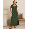 image:imageANRABESS Womens Summer Casual Maxi Dresses Sleeveless V Neck Split WrinkleFree Long Sundress Beach Vacation Travel ClothesArmy Green