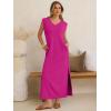 image:imageANRABESS Womens Summer Casual Maxi Dresses Sleeveless V Neck Split WrinkleFree Long Sundress Beach Vacation Travel ClothesHot Pink