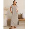 image:imageANRABESS Womens Summer Casual Maxi Dresses Sleeveless V Neck Split WrinkleFree Long Sundress Beach Vacation Travel ClothesLight Khaki