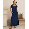 image:imageANRABESS Womens Summer Casual Maxi Dresses Sleeveless V Neck Split WrinkleFree Long Sundress Beach Vacation Travel ClothesNavy Blue