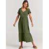 image:imageANRABESS Womens Summer Casual Short Sleeve T Shirts Maxi Dress Flowy V Neck Tiered Beach Vacation Sundress 2026 OutfitsArmy Green
