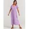 image:imageANRABESS Womens Summer Casual Short Sleeve T Shirts Maxi Dress Flowy V Neck Tiered Beach Vacation Sundress 2026 OutfitsLight Purple