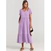 image:imageANRABESS Womens Summer Casual Short Sleeve T Shirts Maxi Dress Flowy V Neck Tiered Beach Vacation Sundress 2026 OutfitsLight Purple