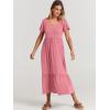 image:imageANRABESS Womens Summer Casual Short Sleeve T Shirts Maxi Dress Flowy V Neck Tiered Beach Vacation Sundress 2026 OutfitsPink