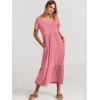 image:imageANRABESS Womens Summer Casual Short Sleeve T Shirts Maxi Dress Flowy V Neck Tiered Beach Vacation Sundress 2026 OutfitsPink