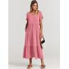 image:imageANRABESS Womens Summer Casual Short Sleeve T Shirts Maxi Dress Flowy V Neck Tiered Beach Vacation Sundress 2026 OutfitsPink