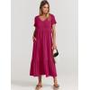 image:imageANRABESS Womens Summer Casual Short Sleeve T Shirts Maxi Dress Flowy V Neck Tiered Beach Vacation Sundress 2026 OutfitsRose Hot Pink
