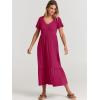 image:imageANRABESS Womens Summer Casual Short Sleeve T Shirts Maxi Dress Flowy V Neck Tiered Beach Vacation Sundress 2026 OutfitsRose Hot Pink