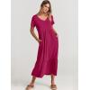 image:imageANRABESS Womens Summer Casual Short Sleeve T Shirts Maxi Dress Flowy V Neck Tiered Beach Vacation Sundress 2026 OutfitsRose Hot Pink