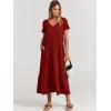 image:imageANRABESS Womens Summer Casual Short Sleeve T Shirts Maxi Dress Flowy V Neck Tiered Beach Vacation Sundress 2026 OutfitsWine Red Burgundy