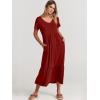 image:imageANRABESS Womens Summer Casual Short Sleeve T Shirts Maxi Dress Flowy V Neck Tiered Beach Vacation Sundress 2026 OutfitsWine Red Burgundy