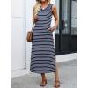 image:imageANRABESS Womens Summer Casual V Neck Sleeveless Tank Maxi Dress Split WrinkleFree Beach Vacation Sundress Cruise OutfitsNavy Blue White Stripe
